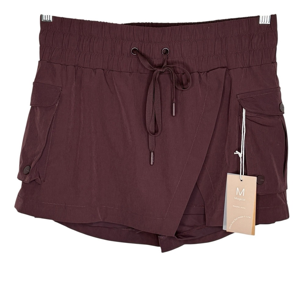 POPFLEX Hiking Superskort Skort M Utility Faux Wrap Cargo Pockets Mini Pecan NEW